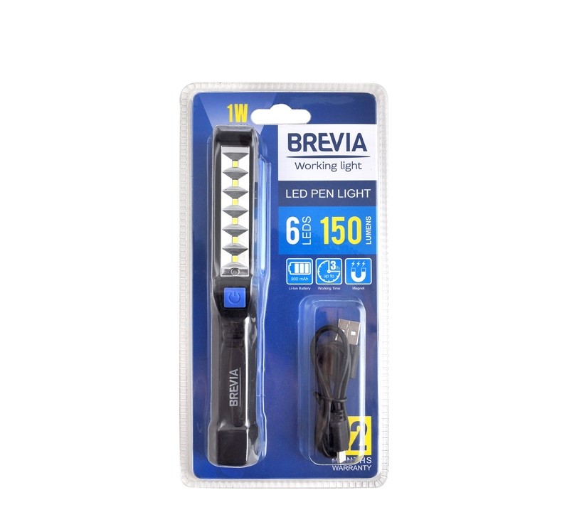 Ліхтар Brevia LED Pen Light 6SMD+1W LED 150lm 900mAh microUSB