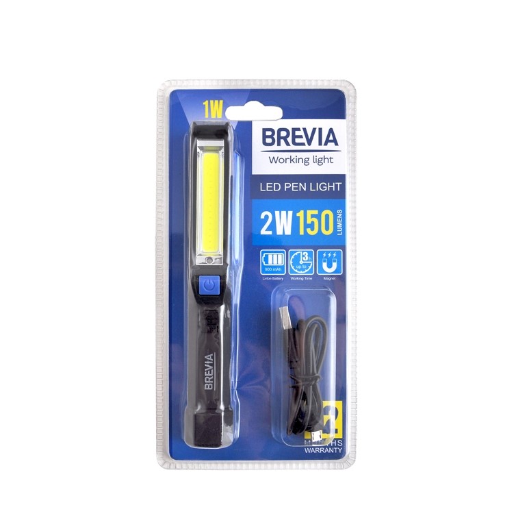 Ліхтар Brevia LED Pen Light 2W COB + 1W LED 150lm 900mAh microUSB
