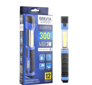 Телескопічна  лампа Brevia LED 3W COB + 1W LED 300lm 2000mAh, microUSB