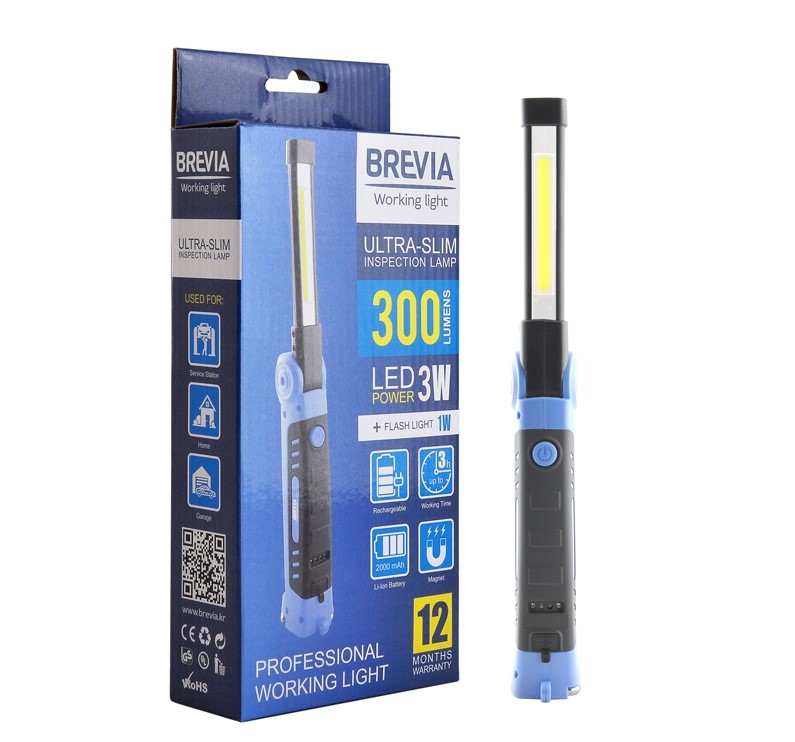 Ліхтар  BREVIA LED Ultra-slim 3W COB + 1W LED 300lm, 2000mAh