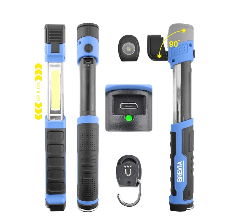 Телескопічна лампа Brevia LED 3W COB + 1W LED 300lm 2000mAh. Фото 3