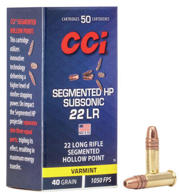 Патрон нарізний CCI 22LR Subsonic Segmented, пуля CPSHP 40GR (2,59 г)