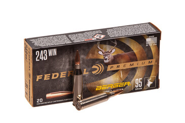 Патрон нарізний Federal PREMIUM, 243 Win, куля 95GR (6,16 г), Berger Hybrid Hunter