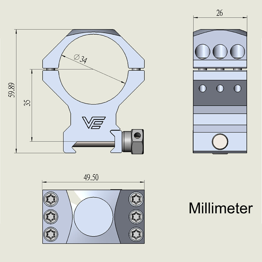 Кільця Vector Optics X-Accu 34 мм Weaver середні. Фото 2