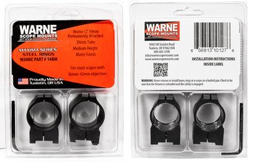 Кільця Warne MAXIMA Fixed Rings 30 мм. Під планку Weaver / Picatinny. Висота Low  під об'єктиви 36-42 мм. Сталь.