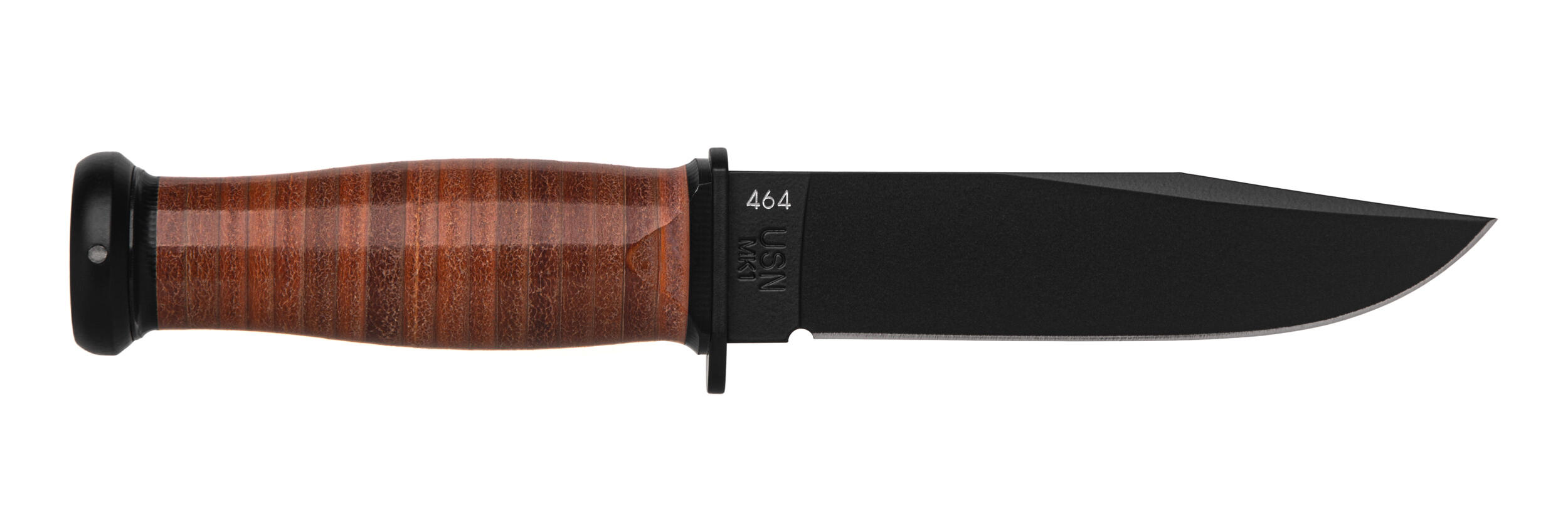 Ніж Ka-Bar Mark I, чорний, набірна шкір. рукоять, шкіряний чохол. Фото 4