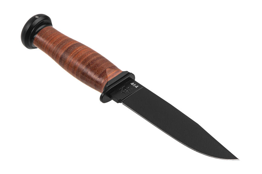 Ніж Ka-Bar Mark I, чорний, набірна шкір. рукоять, шкіряний чохол. Фото 2