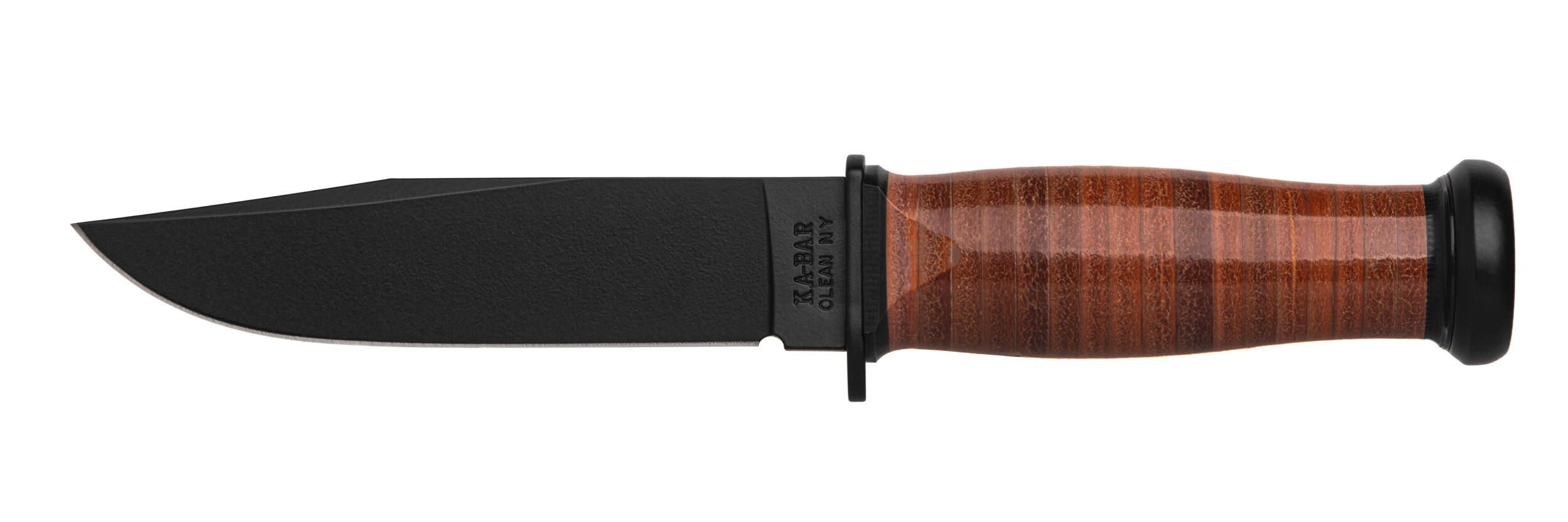 Ніж Ka-Bar Mark I, чорний, набірна шкір. рукоять, шкіряний чохол. Фото 3