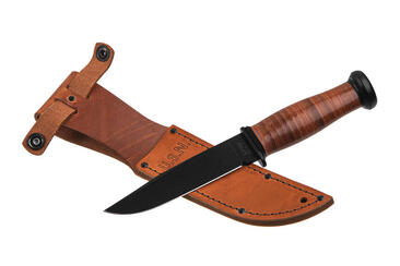 Ніж Ka-Bar Mark I, чорний, набірна шкір. рукоять, шкіряний чохол