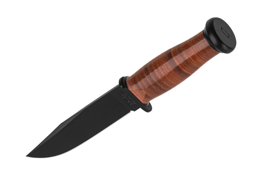 Ніж Ka-Bar Mark I, чорний, набірна шкір. рукоять, шкіряний чохол