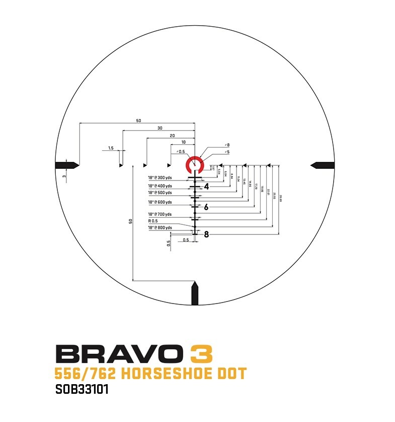 Приціл призматичний Sig Optics BRAVO3 BATTLE SIGHT, 3X24MM HORSESHOE DOT ILLUM RETICLE. Фото 2