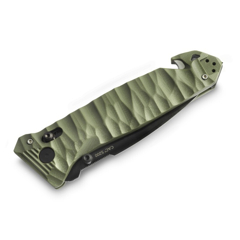 Ніж Tb Outdoor "CAC S200", Nitrox, олива, рельєфн. G10 рукоятка, стропоріз, склобій. Фото 3
