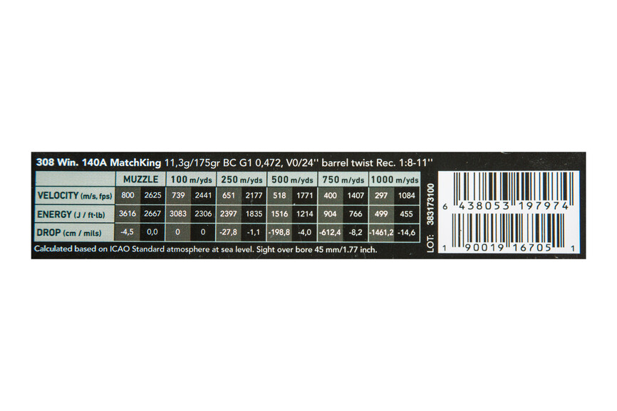140A Патроны Sako TRG PRECISION 308WIN HPBT 11.3гр (175GR) (20шт.). Фото 2