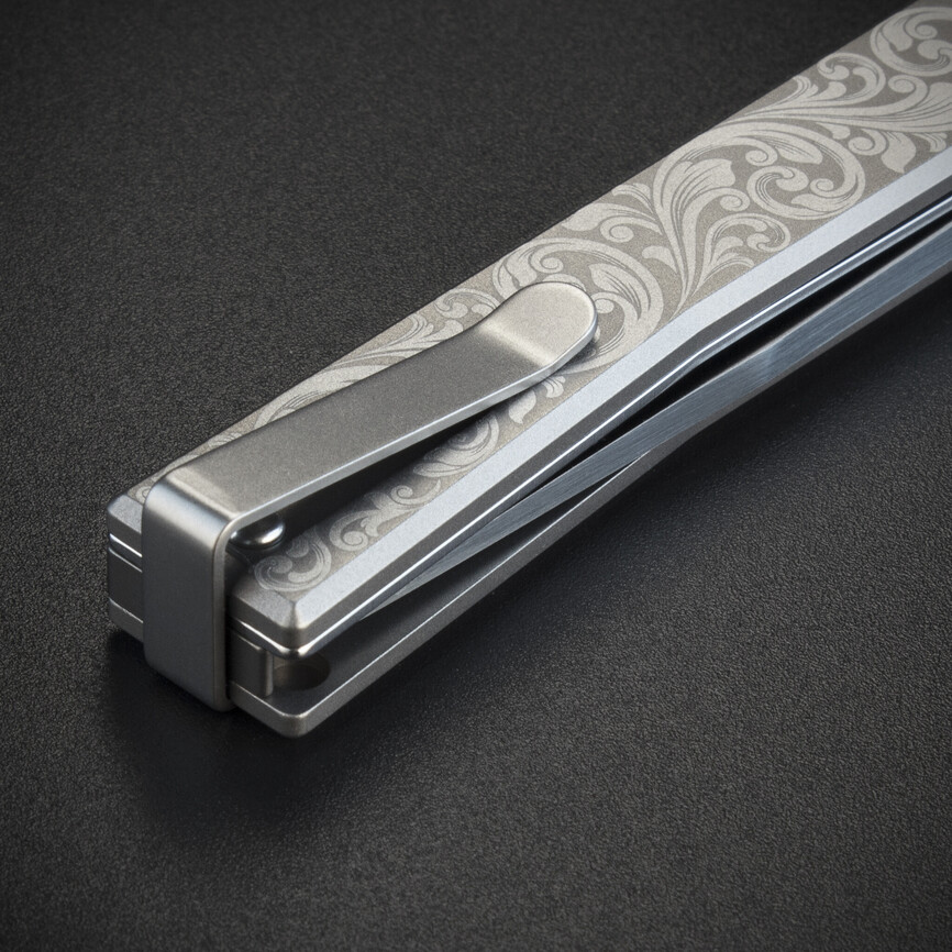Ніж Ocaso "Solstice", Engraved titanium, Scroll Pattern, Satin. Фото 3
