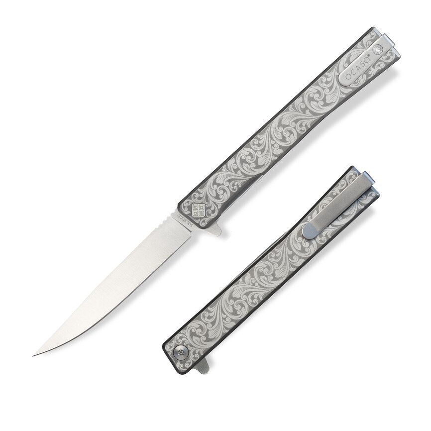 Ніж Ocaso "Solstice", Engraved titanium, Scroll Pattern, Satin