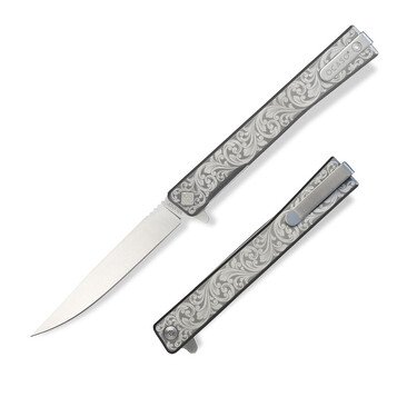 Ніж Ocaso "Solstice", Engraved titanium, Scroll Pattern, Satin