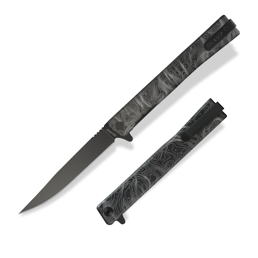 ж Ocaso "Solstice", Engraved titanium Topo Pattern, Black