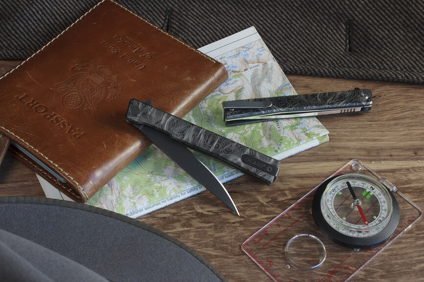 ж Ocaso "Solstice", Engraved titanium Topo Pattern, Black. Фото 2