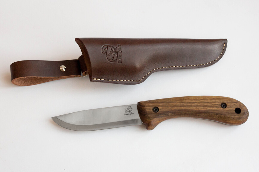 BSH 2 Ніж Bushcraft із вуглецевої сталі з горіховою ручкою зі шкіряною оболонкою