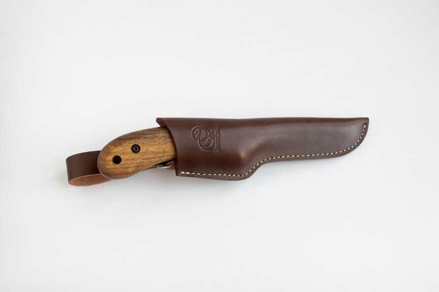 BSH 2 Ніж Bushcraft із вуглецевої сталі з горіховою ручкою зі шкіряною оболонкою. Фото 2