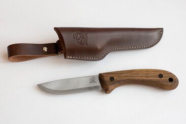 BSH 2 Ніж Bushcraft із вуглецевої сталі з горіховою ручкою зі шкіряною оболонкою