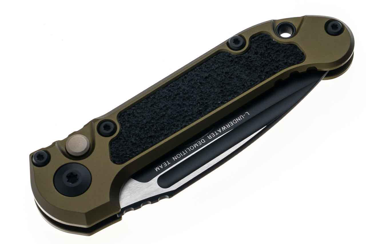 Ніж Microtech L.U.D.T S/E Gen III.,  чорний клинок, напівсеррейтор, руків'я  OD green. Фото 4