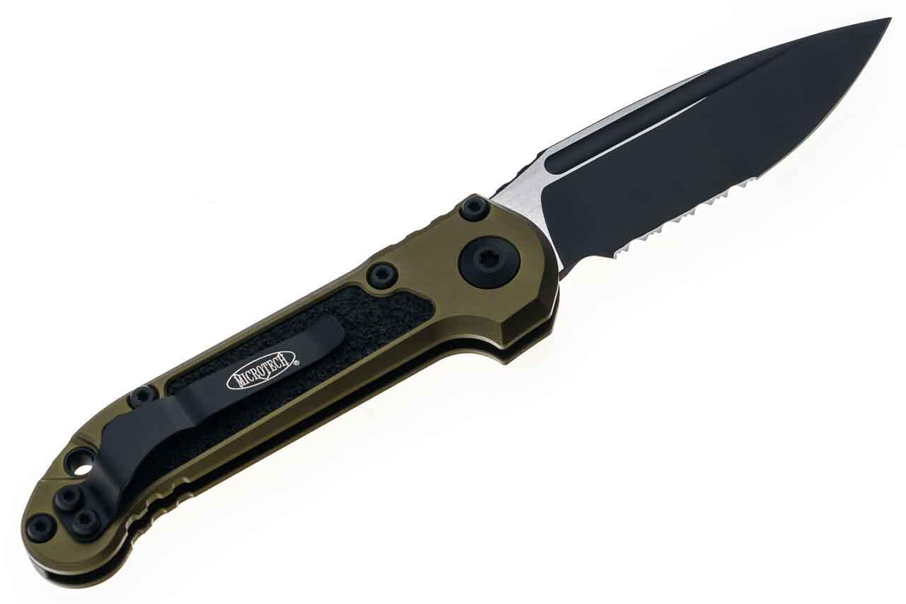 Ніж Microtech L.U.D.T S/E Gen III.,  чорний клинок, напівсеррейтор, руків'я  OD green. Фото 2