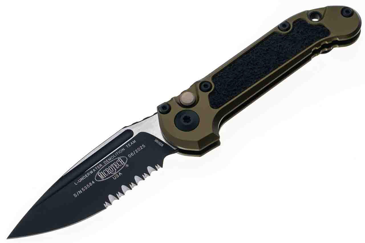 Ніж Microtech L.U.D.T S/E Gen III.,  чорний клинок, напівсеррейтор, руків'я  OD green