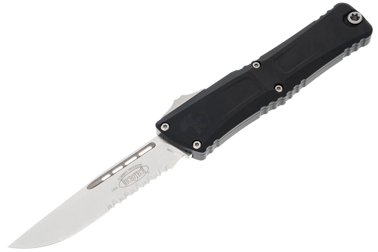 Ніж Microtech Combat Troodon Gen III OTF, stonewash. напівсерретор, чорний