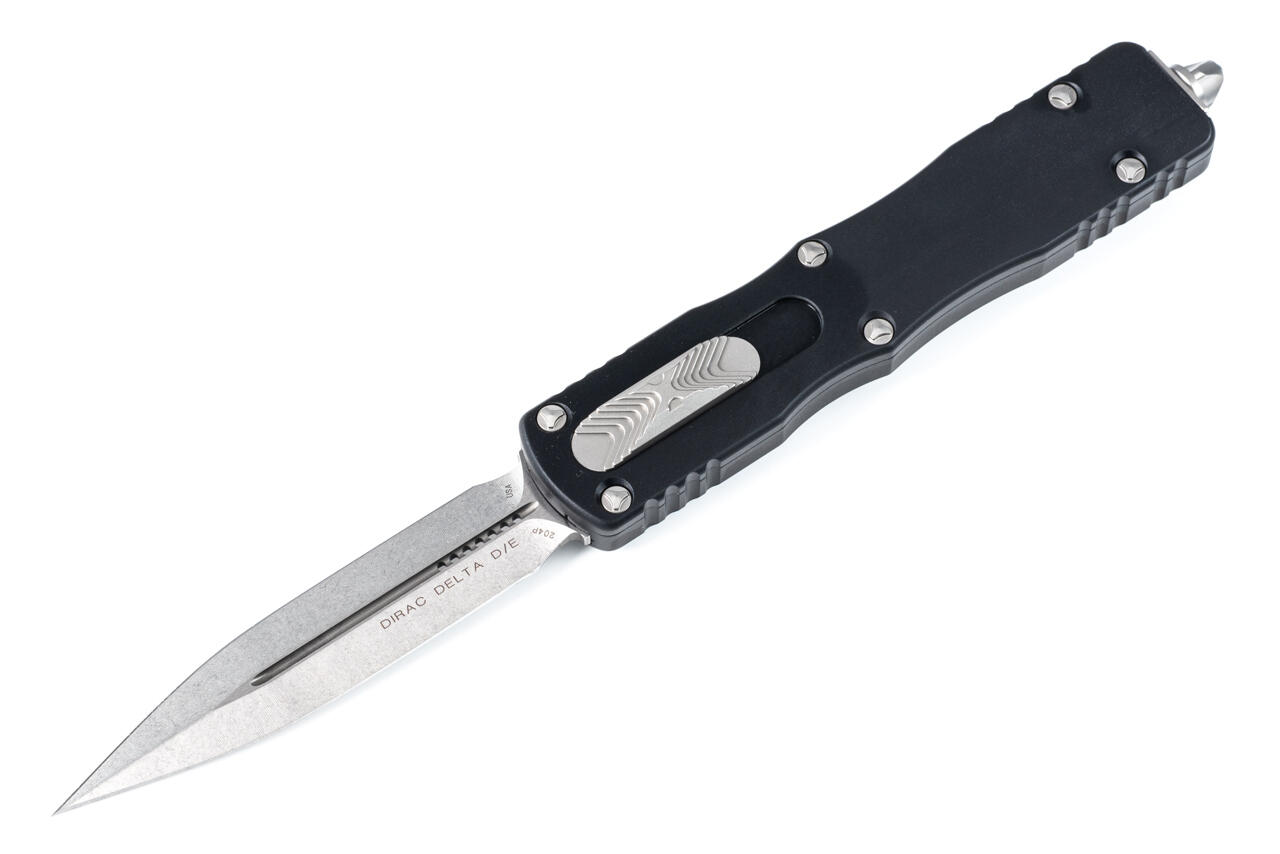 Ніж Microtech Dirac Delta D/E OTF, stonewash клинок, чорне руків'я