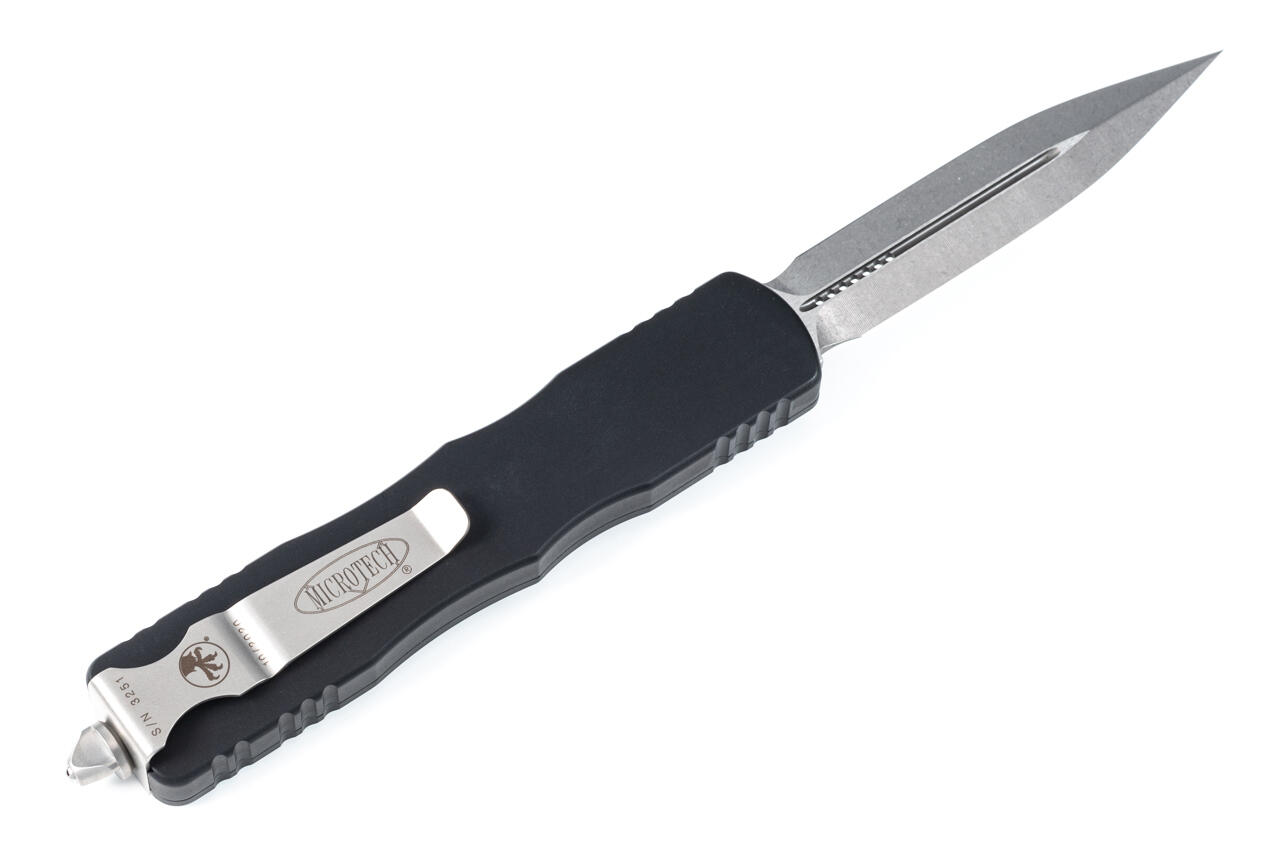 Ніж Microtech Dirac Delta D/E OTF, stonewash клинок, чорне руків'я. Фото 2