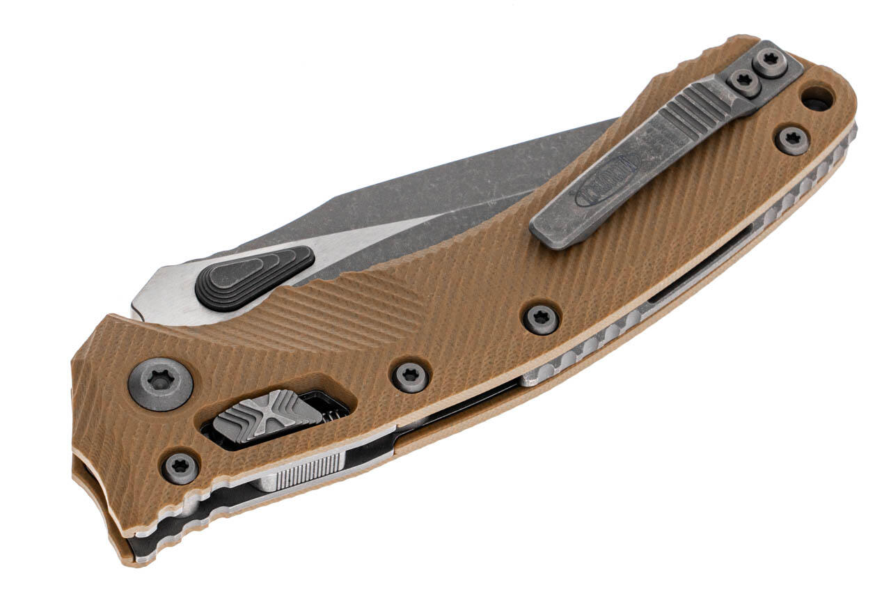 Ніж Microtech Amphibian Ram-Lok, клинок Apoc Fluted,  руків'я tan G10. Фото 4