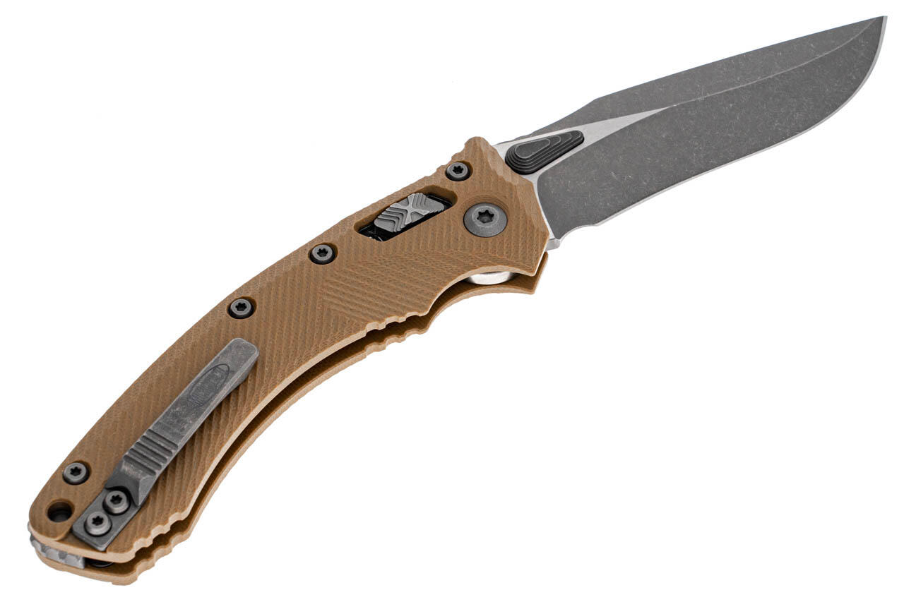 Ніж Microtech Amphibian Ram-Lok, клинок Apoc Fluted,  руків'я tan G10. Фото 2