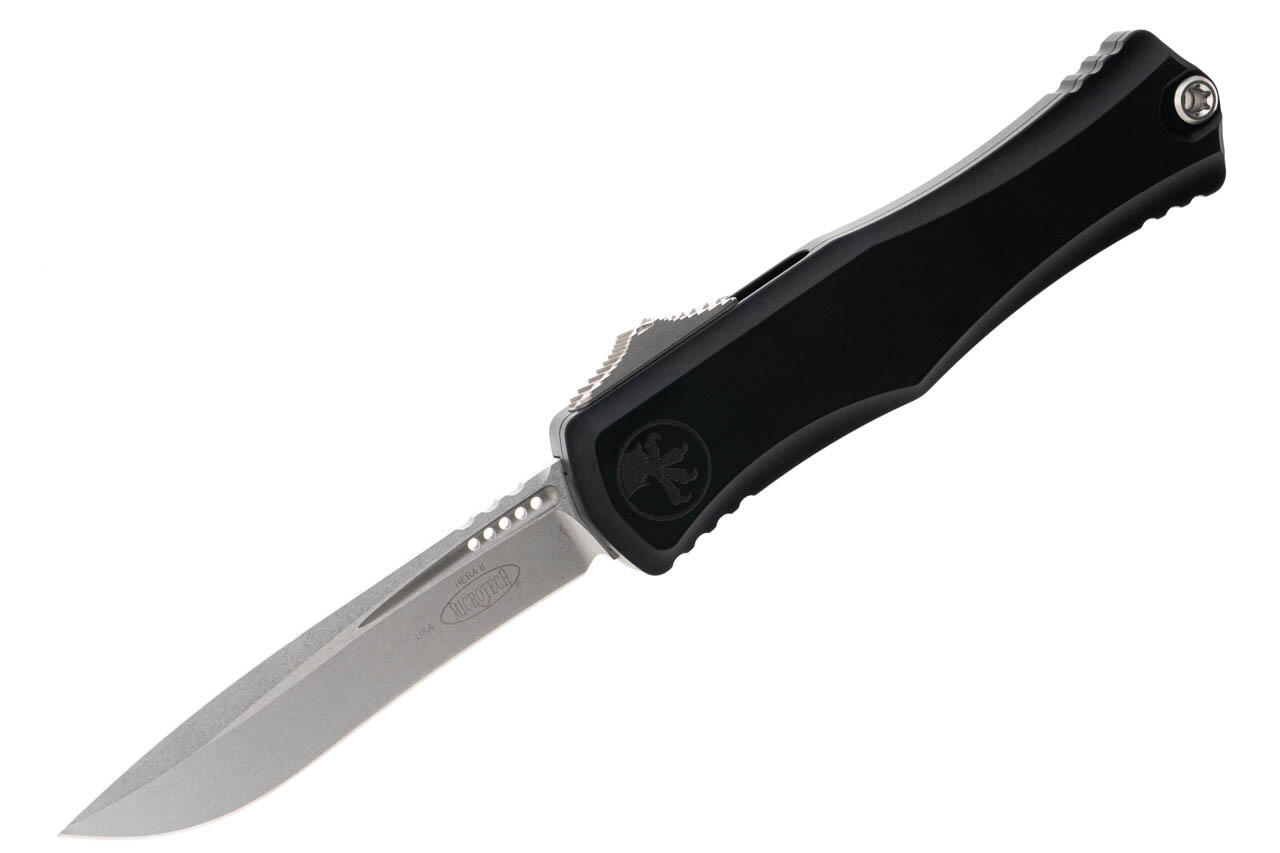 Ніж Microtech Hera II OTF, recurve stonewash, чорний