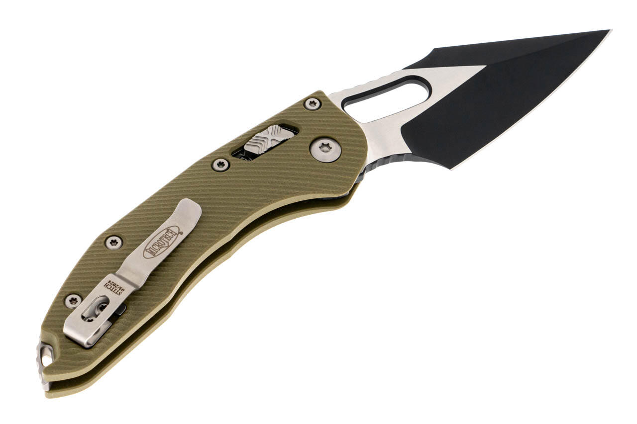 Ніж Microtech Stitch S/E Ram-Lock, fluted, чорний клинок, руків'я G10 G10 OD green. Фото 2