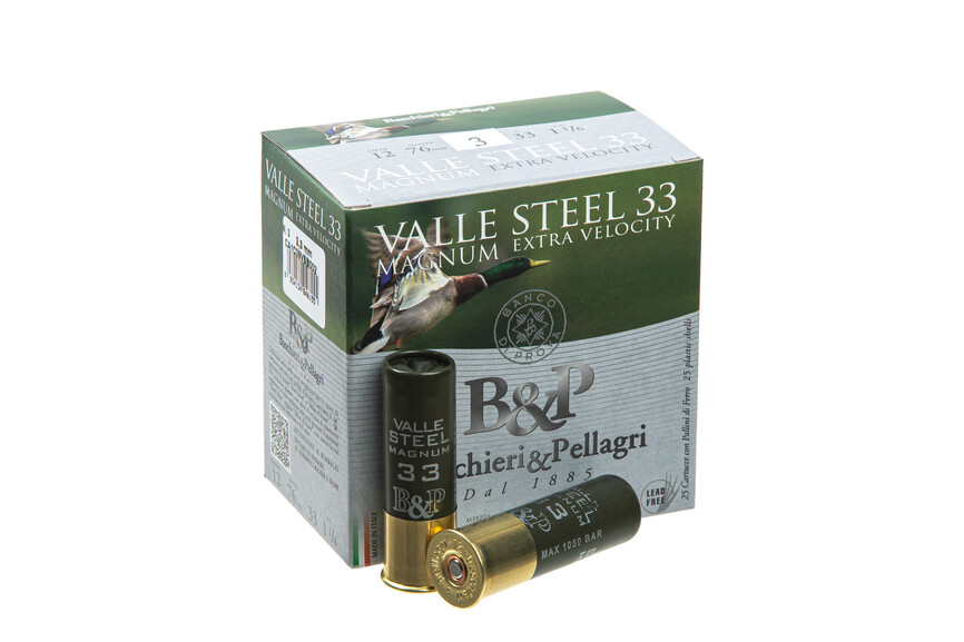 Набої мисливські B&P VALLE STEEL MAGNUM (сталевий  дріб  к.12/20/76  №3, 25/250шт 33гр