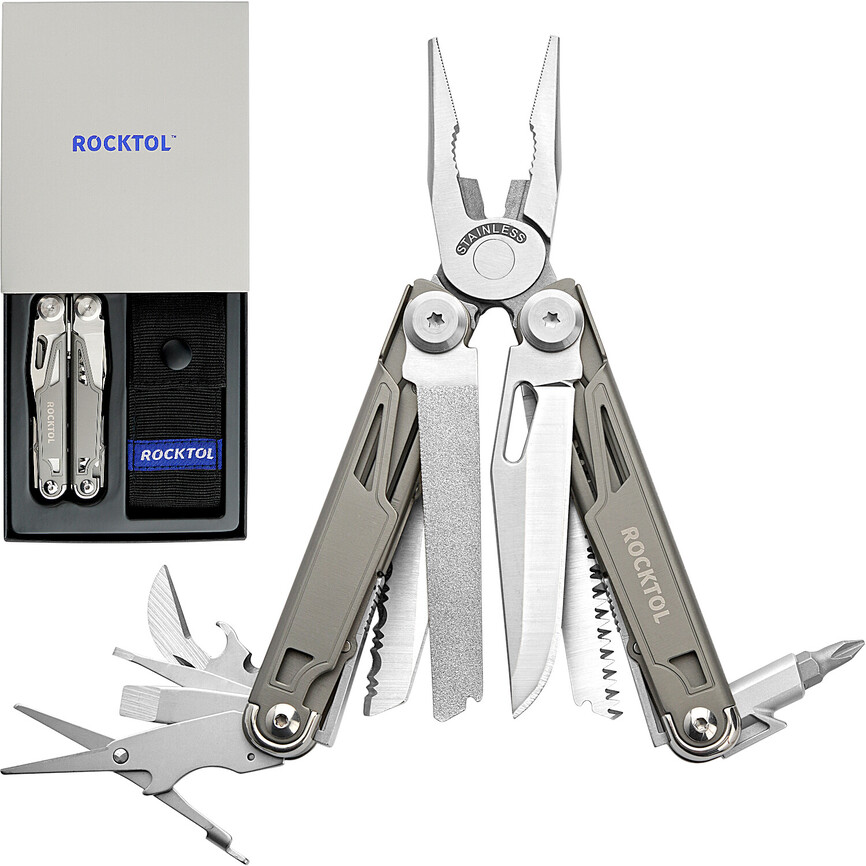 Мультитул Rocktol SK02VG 19-в-1 з титановим покриттям та нейлоновим чохлом в подарунковій коробці