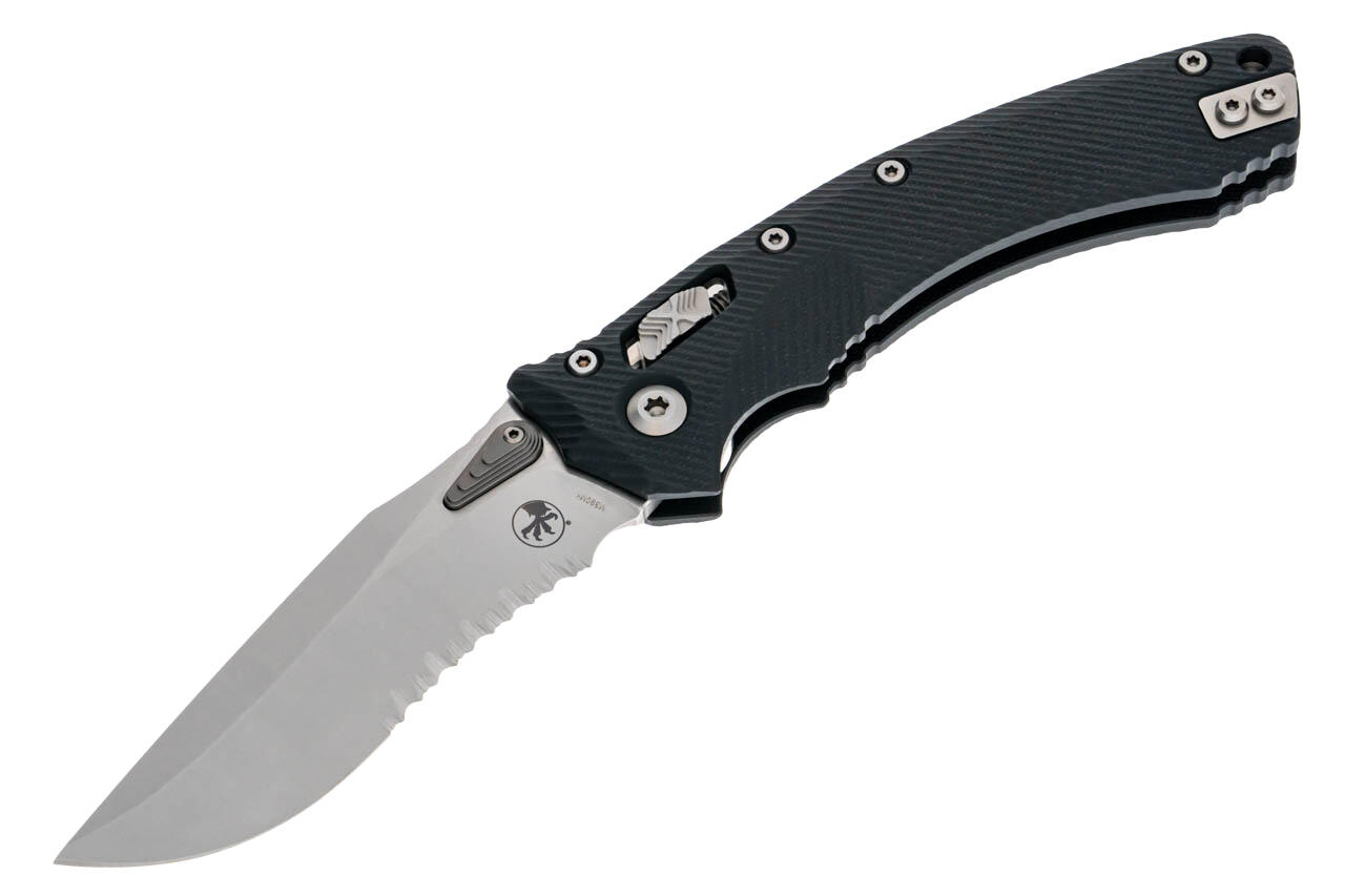 Ніж Microtech Amphibian Ram-Lok, клинок напівсер. Stwsh Fluted, руків'я чорне G10